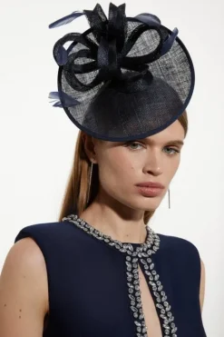 Asymmetric Disk Fascinator With Bow And Feather Detail