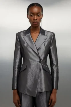 Asymmetric Metallic Tailored Blazer