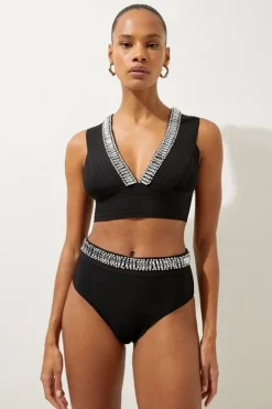 Bandage Embellished Trim High Waist Bikini Bottoms