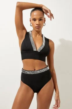 Bandage Embellished Trim Cut Out Bikini Top