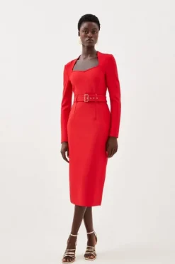 Bandage Figure Form Knit Belted Midi Dress