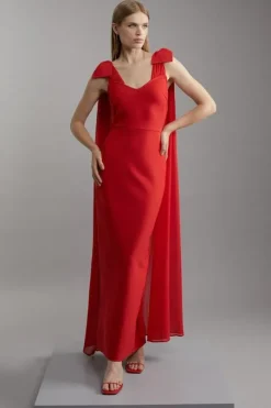 Bandage Figure Form Knit Midaxi Dress With Chiffon Cape