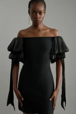 Bandage Figure Form Knit Tassel Sleeve Detail Mini Dress