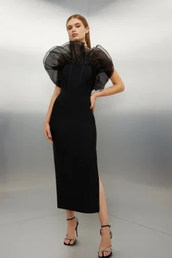 Bandage Figure Form Organza Frill Knit Midaxi Dress