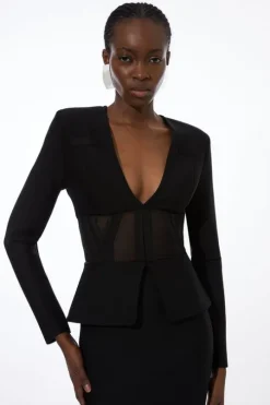 Bandage Form Fitting Mesh Insert Jacket