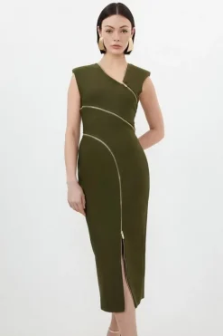 Bandage Form Fitting Zip Detail Midi Dress