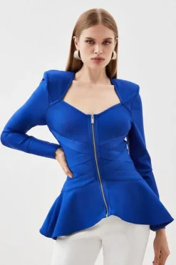 Bandage Strong Shoulder Jacket With Zip Front Opening