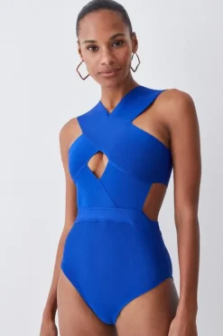 Bandage Textured Cross Front Swimsuit