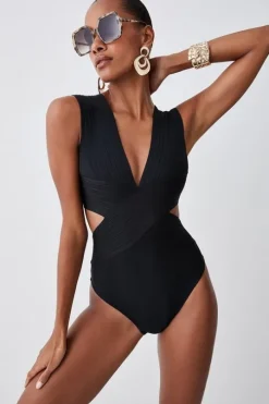 Bandage Textured V Neck Swimsuit