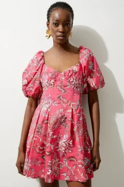 Batik Floral Printed Cotton Woven Mini Dress