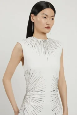 Beaded And Embellished Ponte Jersey Sleeveless Midi Dress