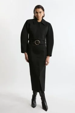 Belted Pencil Midi Skirt