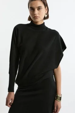 Blend Knit Asymmetric Turtleneck Sweater
