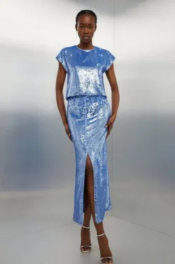 Blue Sequin Woven Set