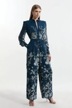 Border Print Viscose Piped Woven Wide Leg Pants