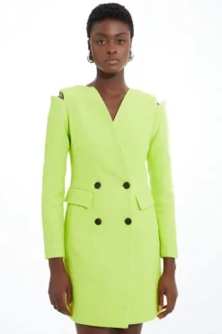 Boucle Cut Out Shoulder Tailored Double Breasted Blazer Mini Dress