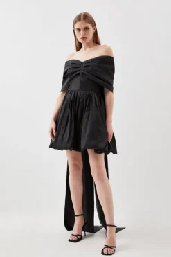 Bow Detail Taffeta Woven Mini Dress