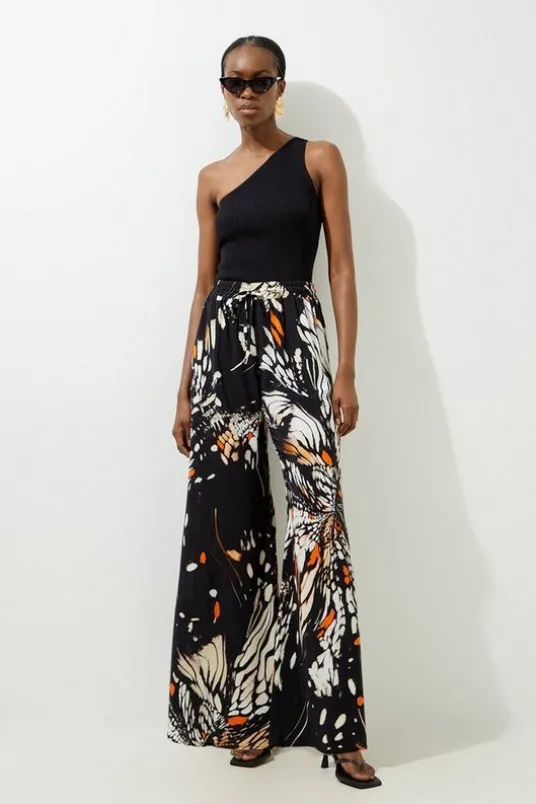 Butterfly Print Viscose Crepe Woven Pants