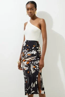 Butterfly Printed Viscose Crepe Woven Maxi Skirt