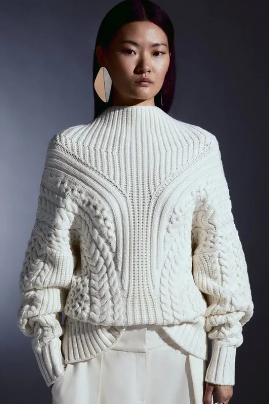 Cable Knit Balloon Sleeve Sweater
