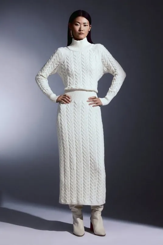 Cable Knit Funnel Neck Maxi Dress