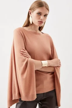 Cashmere Blend Drama Sleeve Slash Neck Knit Top