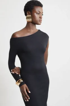 Cashmere Blend One Shoulder Asymmetric Midaxi Dress