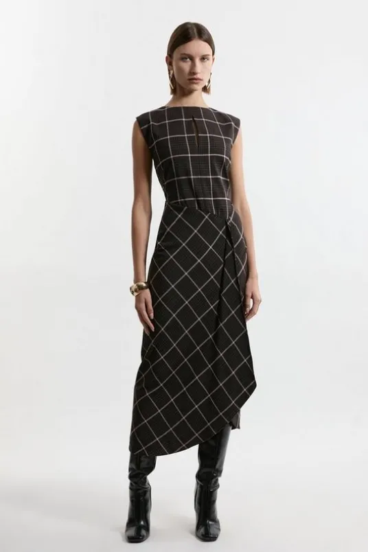 Check Ruffle Tailored Midaxi Dress