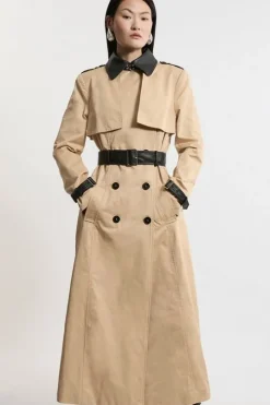 Classic Pu Contrast Belted Trench Coat