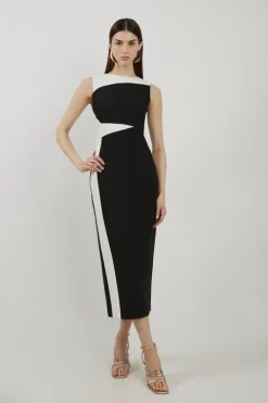 Clean Tailored Color Block Pencil Midi Dress