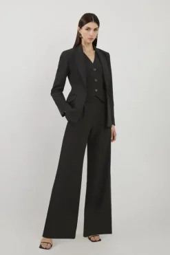 Clean Tailored Grosgrain Tipped Wide Leg Pants
