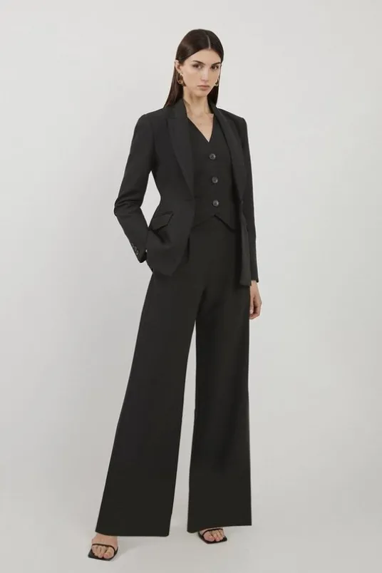 Clean Tailored Grosgrain Tipped Wide Leg Pants
