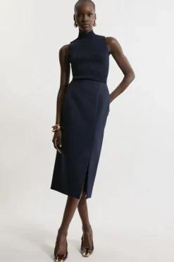 Clean Tailored Pencil Midi Skirt