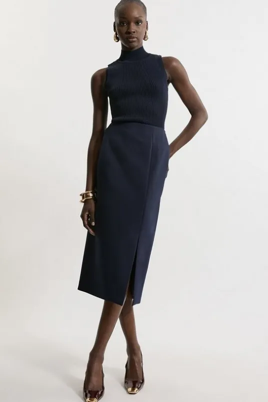 Clean Tailored Pencil Midi Skirt