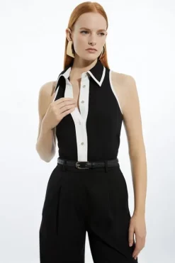 Color Block Twill Woven Sleeveless Blouse