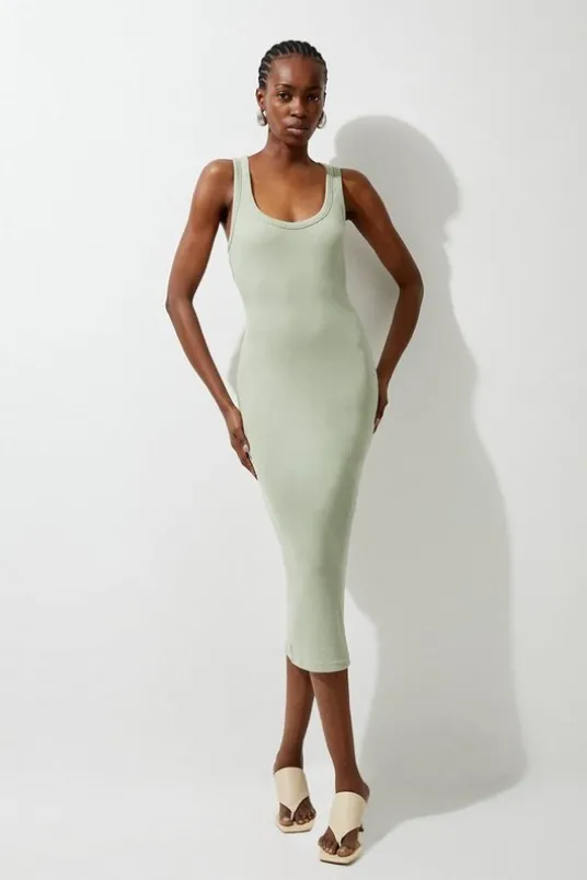 Compact Jersey Rib Racer Midi Dress