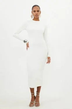 Compact Jersey Ribbed Midi Dress