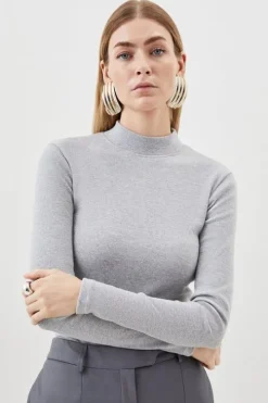 Compact Jersey Ribbed Turtle Neck Top