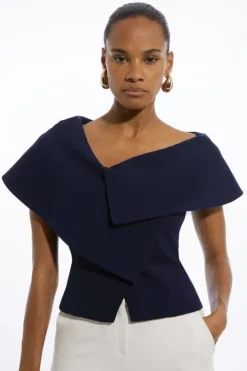Compact Stretch Asymmetric Collar Tailored Top