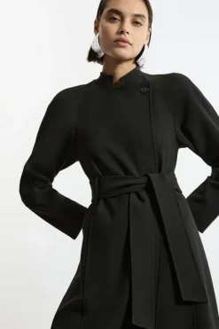 Compact Stretch Belted Tailored Midi Coat