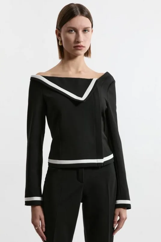 Compact Stretch Contrast Tipped Asymmetric Jacket