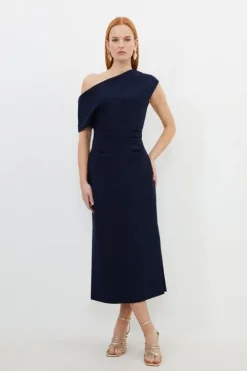 Compact Stretch Drop Shoulder Tailored Midi Dress