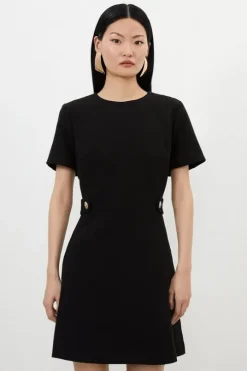 Compact Stretch Essential Waist Tab Detail Tailored Mini Dress