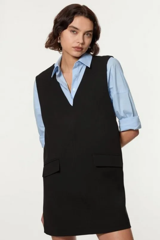 Compact Stretch Essential Pocket Detail Tailored Mini Dress