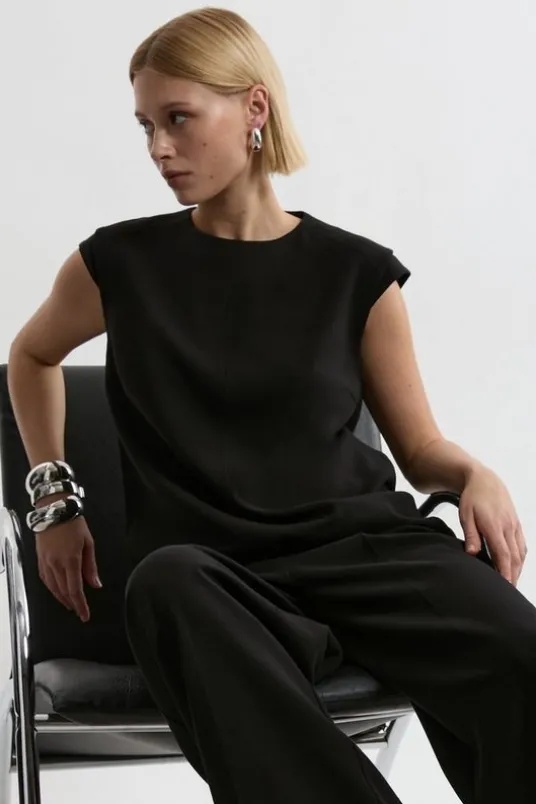 Compact Stretch Essential Tailored Multi Stitch Detail Longline Top