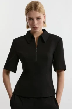 Compact Stretch Essential Tailored Collar Top