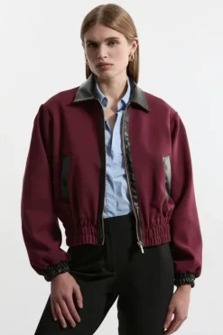Compact Stretch Faux Leather Contrast Tailored Jacket
