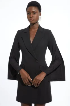 Compact Stretch Mesh Detailed Midi Blazer Dress