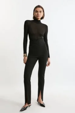 Compact Stretch Split Hem Straight Pants