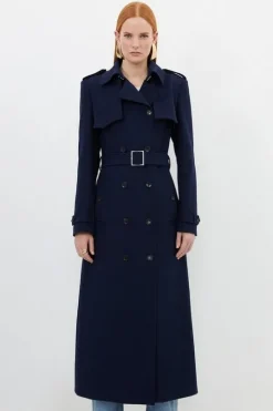 Compact Stretch Tailored Belted Trench Coat